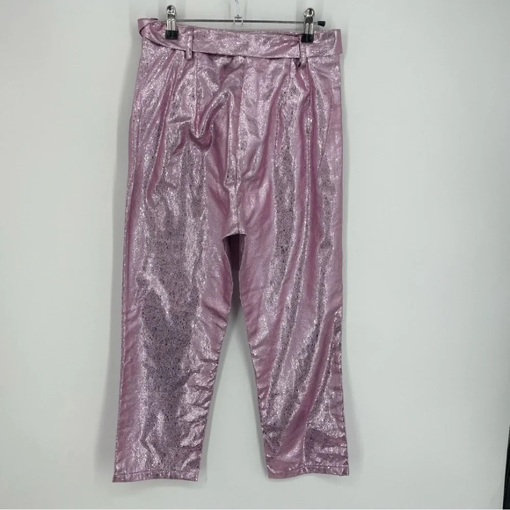 Pretty little‎ thing Pink Tie Waist Cracked Vinyl Crop Trousers